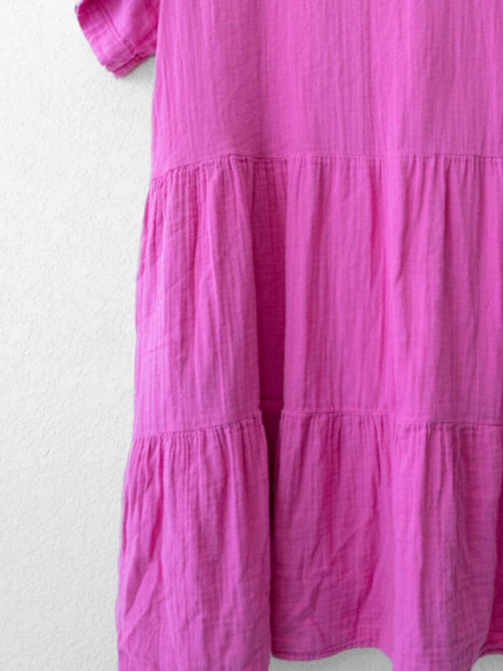 Mud Pie Gauze Tiered Dress Womens S M Pink Cotton V Neck Pockets Cottagecore - Picture 12 of 13